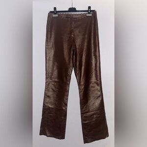 90s/Y2K Brown leather Caché pants with whip stitched waist